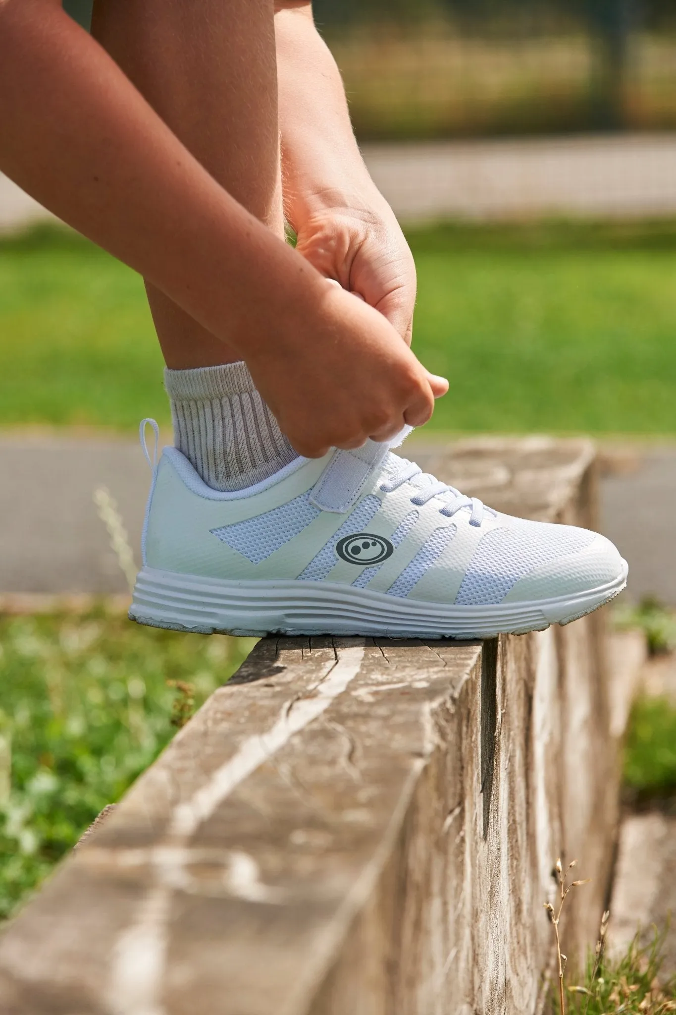 Mesh Top School Trainer Easy Fasten White