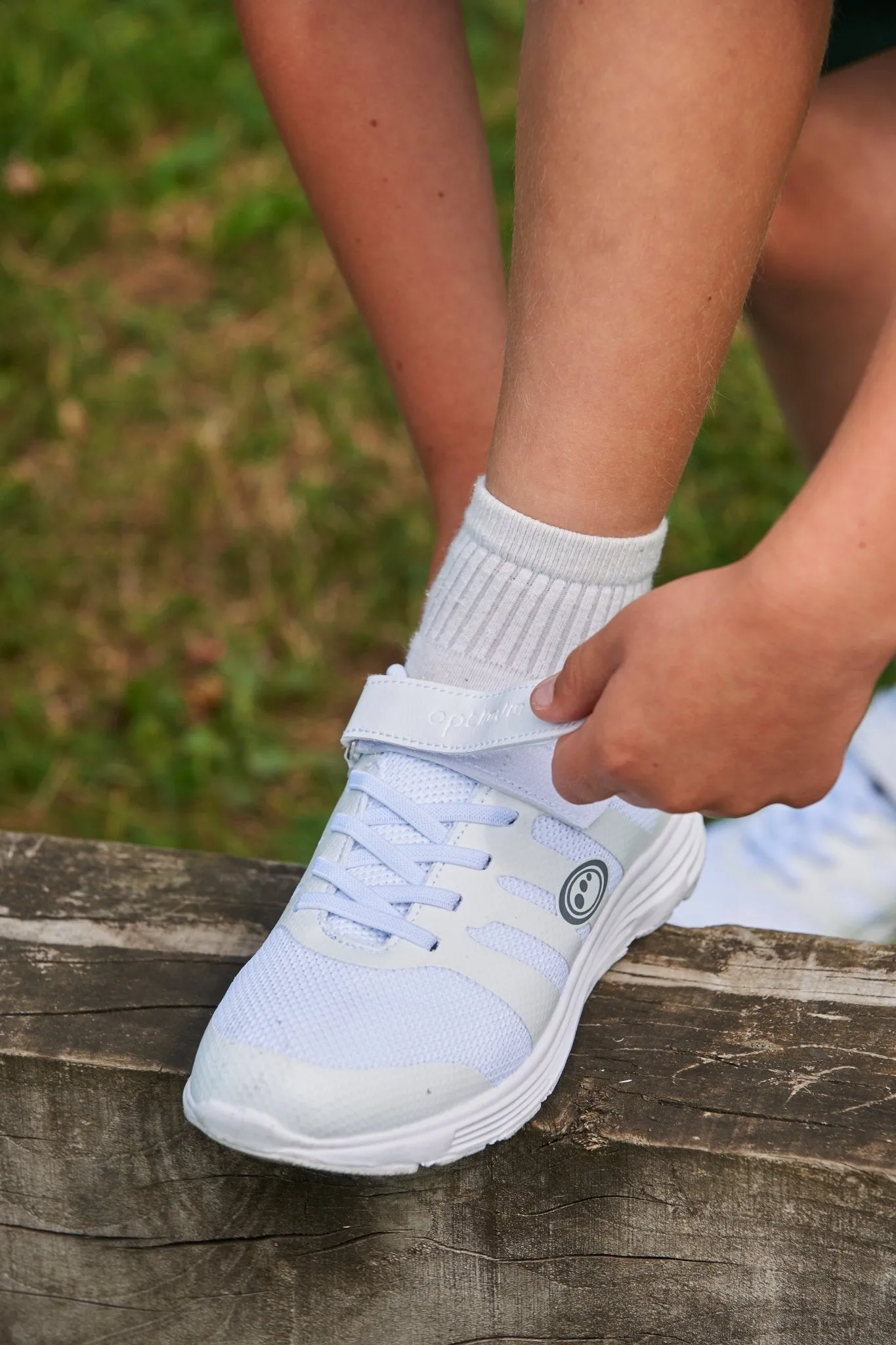 Mesh Top School Trainer Easy Fasten White